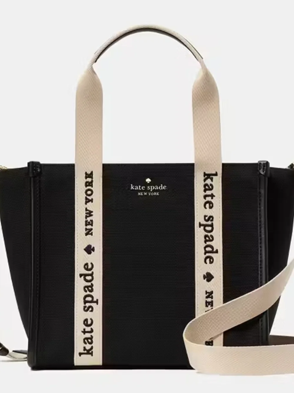 kate spade KG767 Canvas Kip Tote with Cream Logo Straps